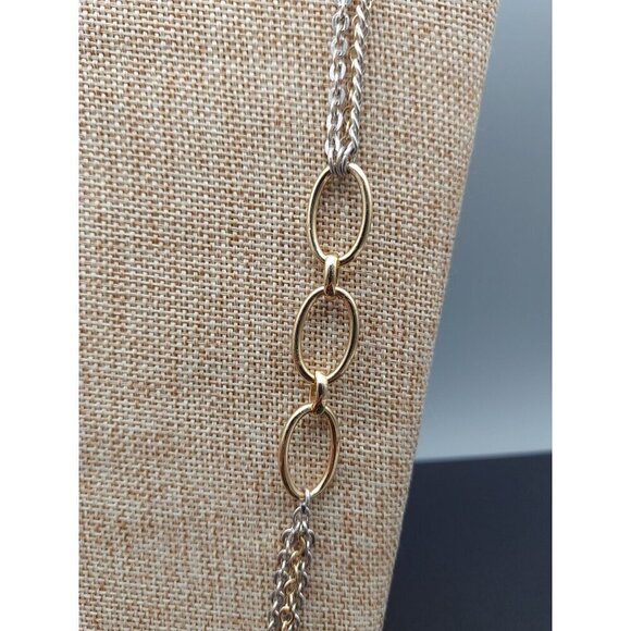 Chico's Two Tone Gold & Silver Multi Chain Pendant Necklace Rhinestone Accents L - Picture 7 of 9